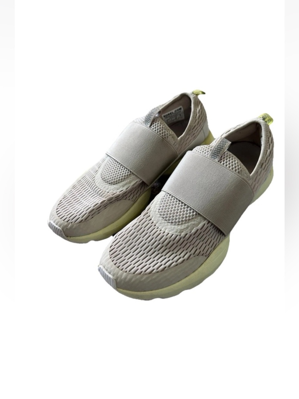 Sorel Kinetic Women's Slip-On Athletic Sneakers, Neutral Beige and Yellow Size 9